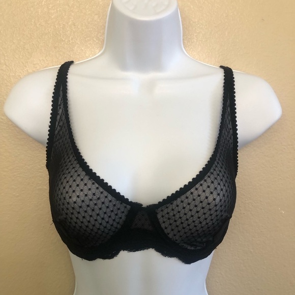 Free People Black Mid Week Dotted Mesh Underwire Bra Size 32D - Picture 1 of 12